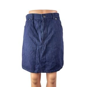 Vintage Levi's Women's Blue Striped High Rise Mini Straight A-Line Denim Skirt M